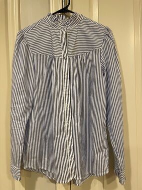 J. Crew White and Blue Vertical Stripe Button-Down Shirt